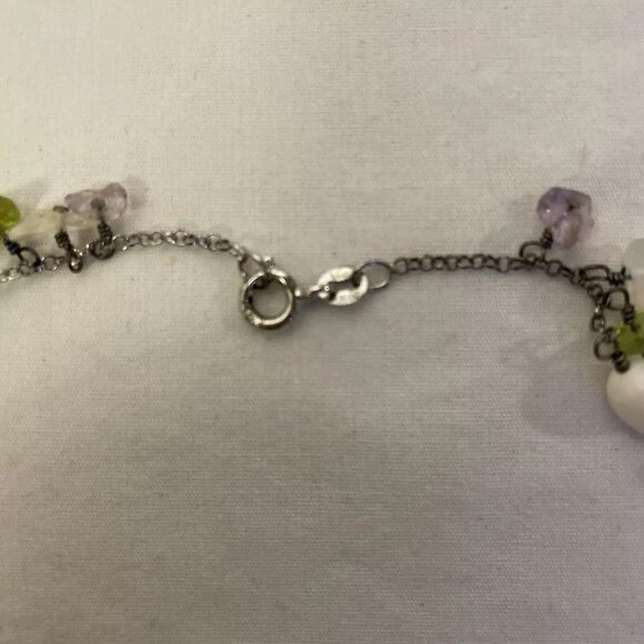 Elegant Multicolored Natural Gemstone Faux Pearl 16" Choker Matching Earring 925 - Picture 5 of 9